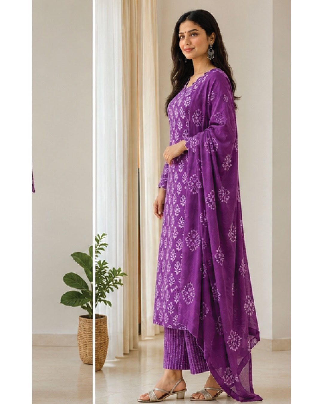 Cotton Hand Batik Katha Block Print Unstitched Suit Set - Avantika Clothing