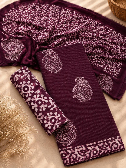 Cotton Hand Batik Block Print Suit Unstitched - Avantika Clothing