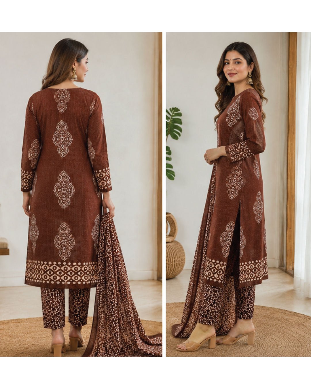 Cotton Hand Batik Block Print Suit Unstitched - Avantika Clothing