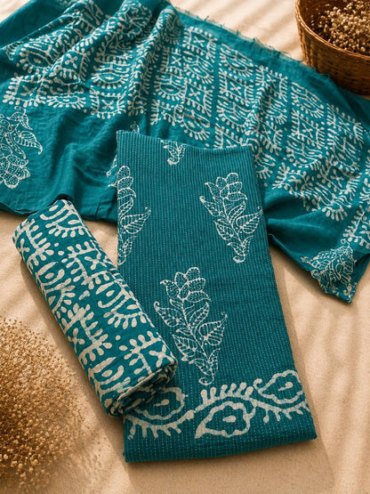 Cotton Hand Batik Block Print Suit Unstitched - Avantika Clothing