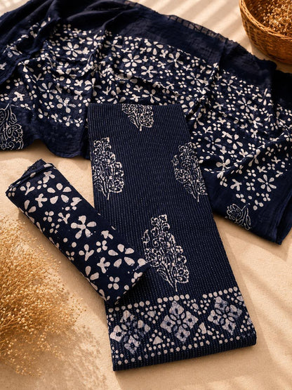Cotton Hand Batik Block Print Suit Unstitched - Avantika Clothing