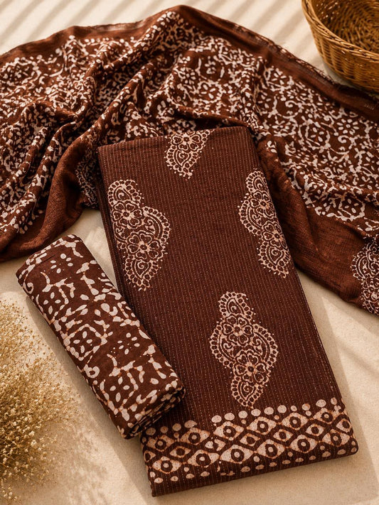 Cotton Hand Batik Block Print Suit Unstitched - Avantika Clothing