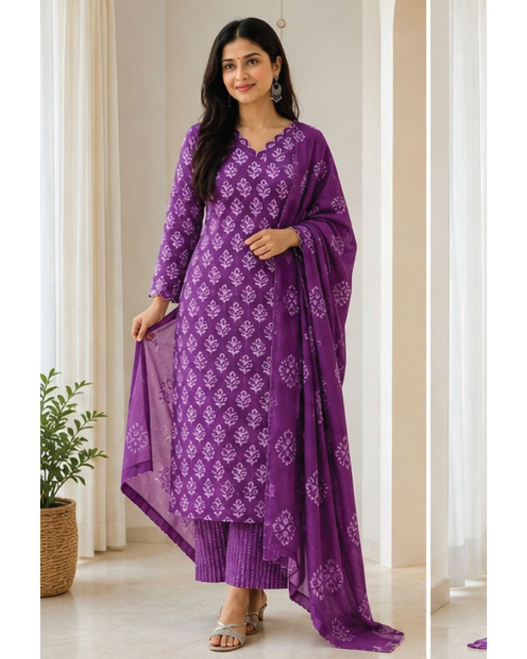 Cotton Hand Batik Katha Block Print Unstitched Suit Set - Avantika Clothing
