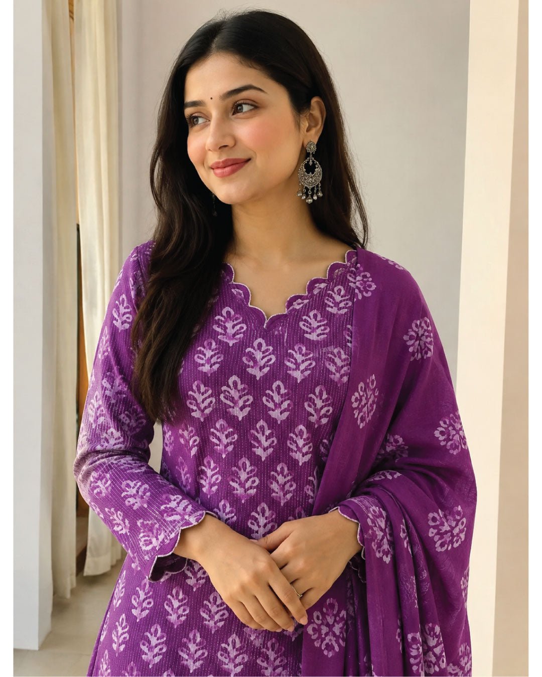 Cotton Hand Batik Katha Block Print Unstitched Suit Set - Avantika Clothing