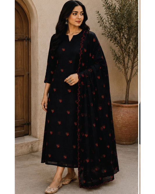 Dark Blue Rayon Suit with Rayon Dupatta - Avantika Clothing
