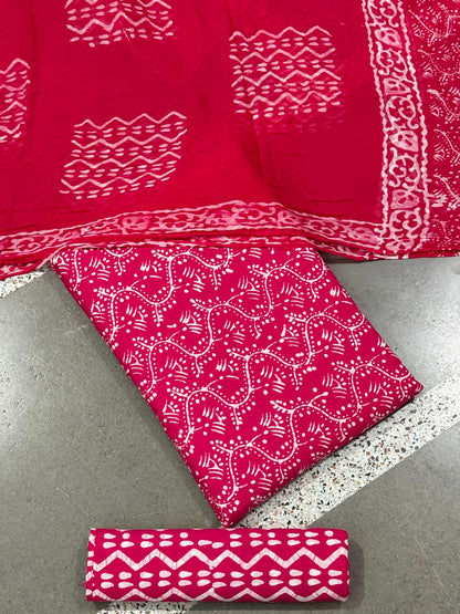 Hand Block Wax Batik Print Pital All-Over Printed Unstitched Suits - Avantika Clothing