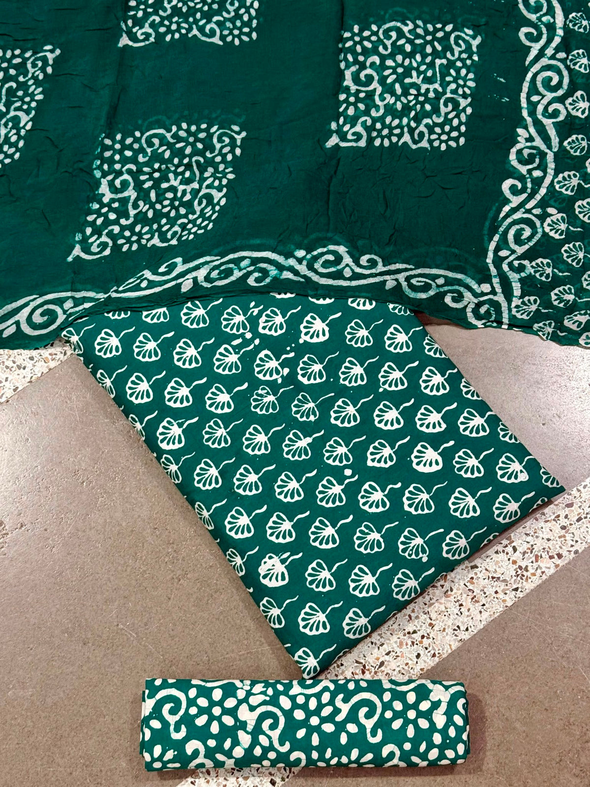 Hand Block Wax Batik Print Pital All-Over Printed Unstitched Suits - Avantika Clothing