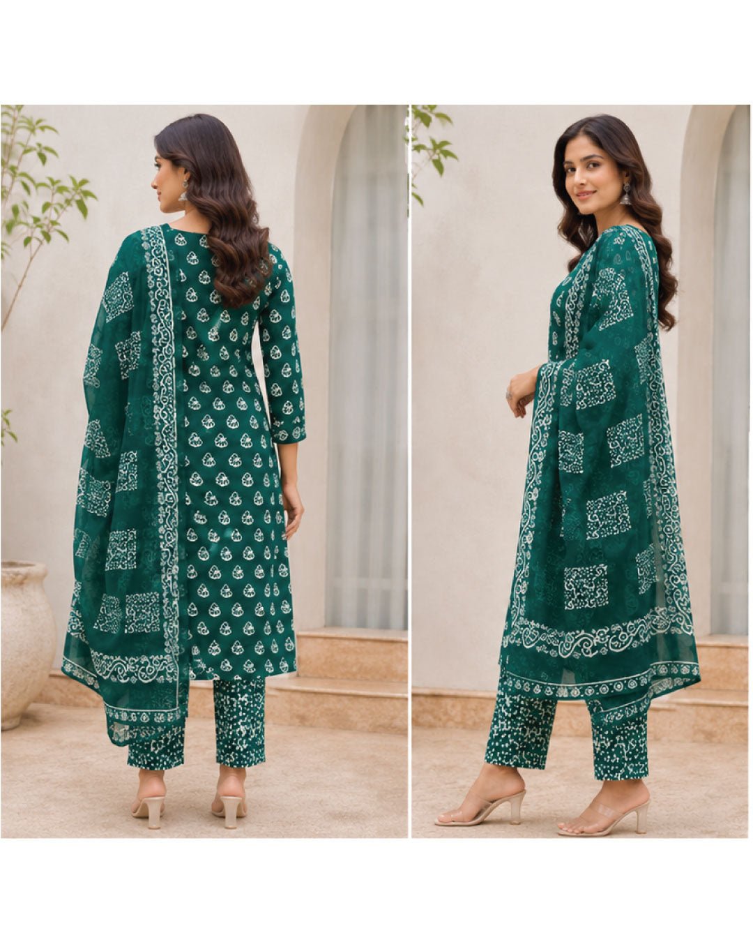 Hand Block Wax Batik Print Pital All-Over Printed Unstitched Suits - Avantika Clothing