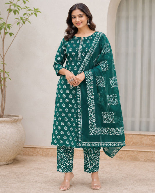 Hand Block Wax Batik Print Pital All-Over Printed Unstitched Suits - Avantika Clothing