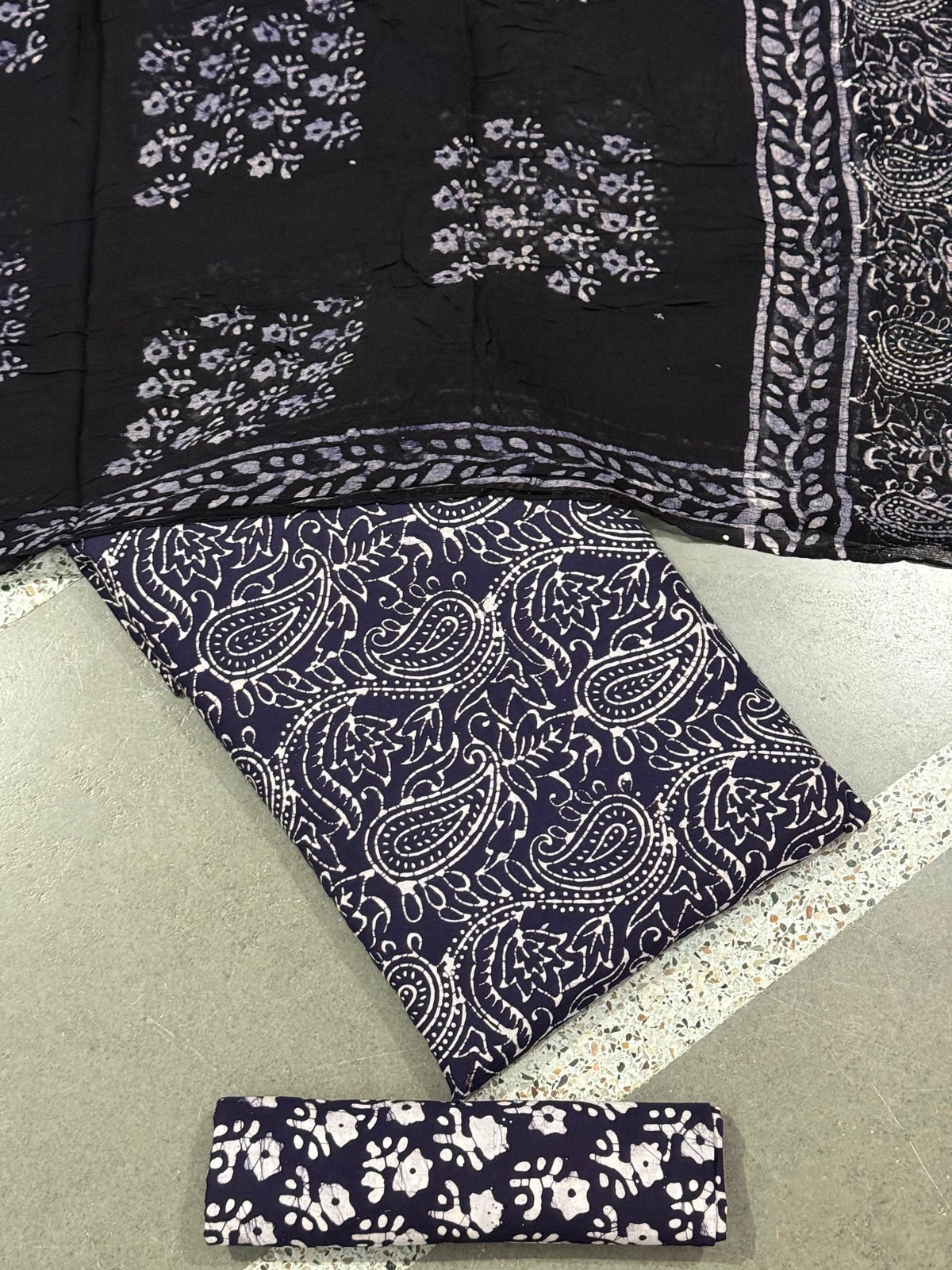 Hand Block Wax Batik Print Pital All-Over Printed Unstitched Suits - Avantika Clothing