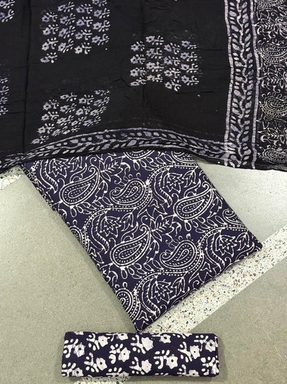 Hand Block Wax Batik Print Pital All-Over Printed Unstitched Suits - Avantika Clothing