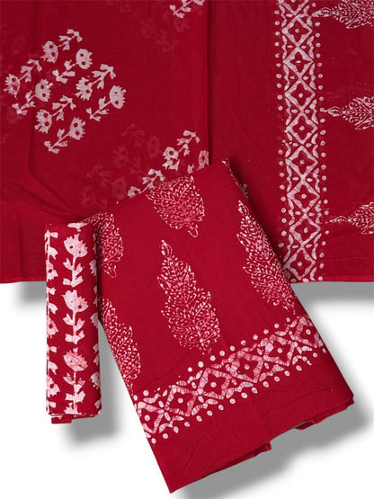 Hand Block Wax Batik Print Pital Unstitched Suit Set - Avantika Clothing
