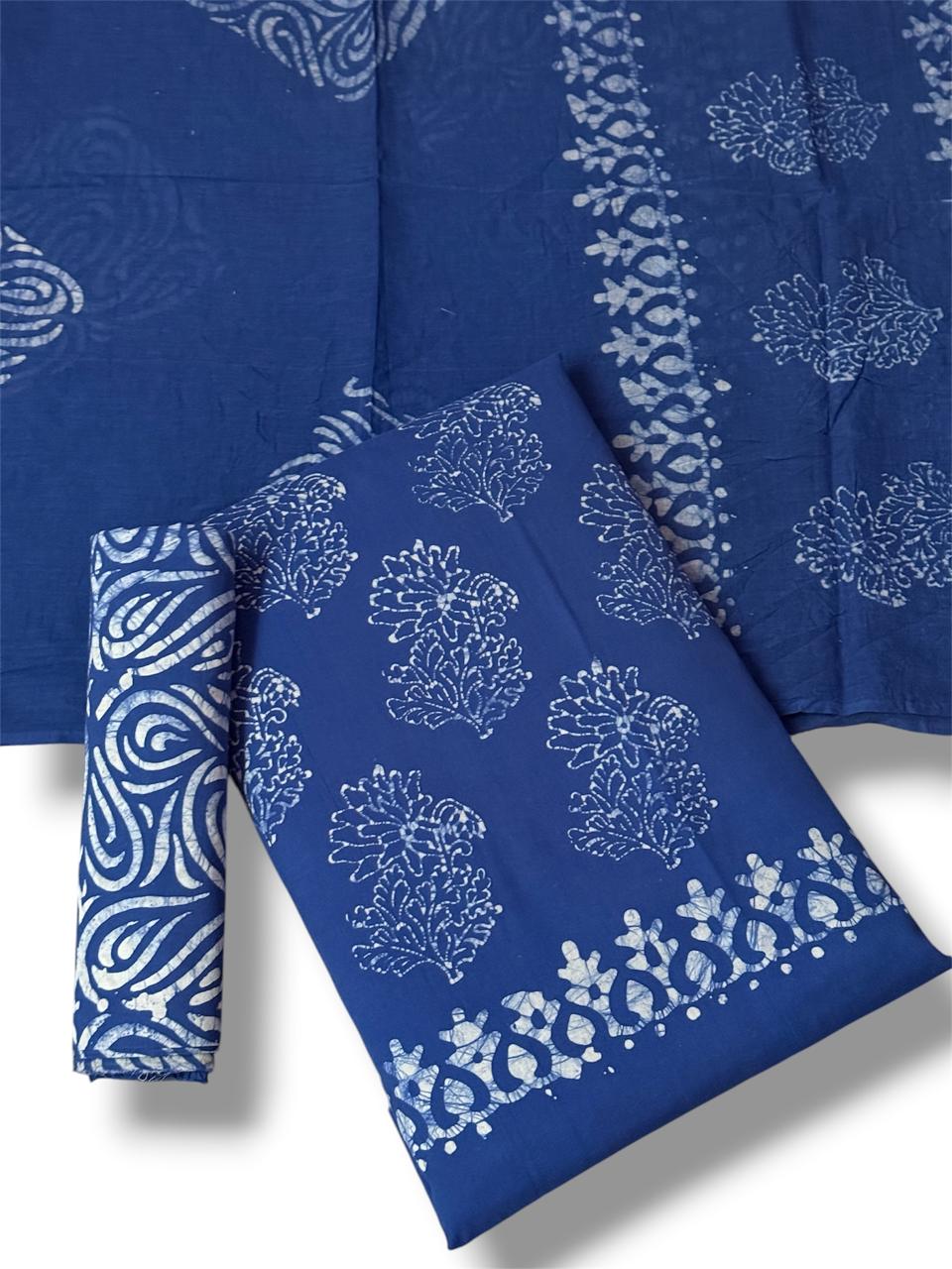 Hand Block Wax Batik Print Pital Unstitched Suit Set - Avantika Clothing