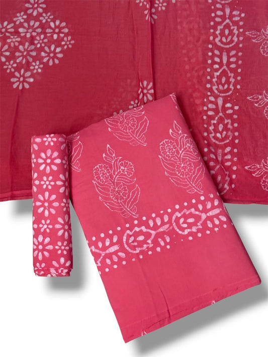 Hand Block Wax Batik Print Pital Unstitched Suit Set - Avantika Clothing