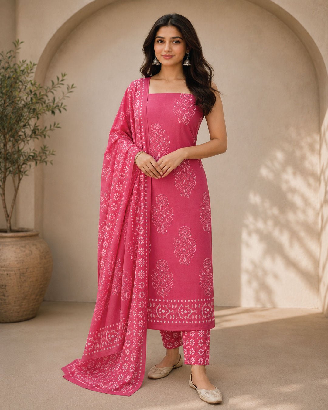 Hand Block Wax Batik Print Pital Unstitched Suit Set - Avantika Clothing