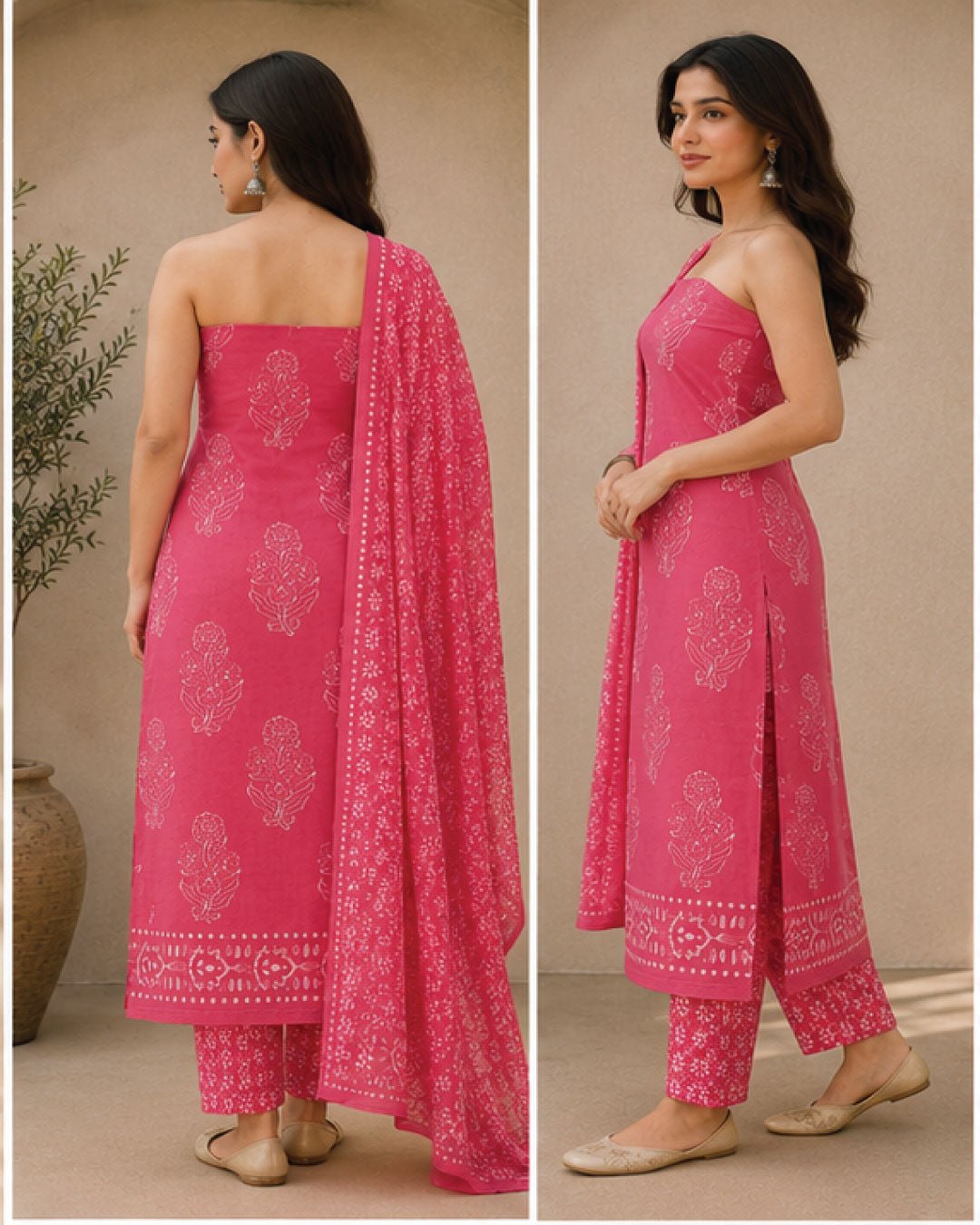 Hand Block Wax Batik Print Pital Unstitched Suit Set - Avantika Clothing
