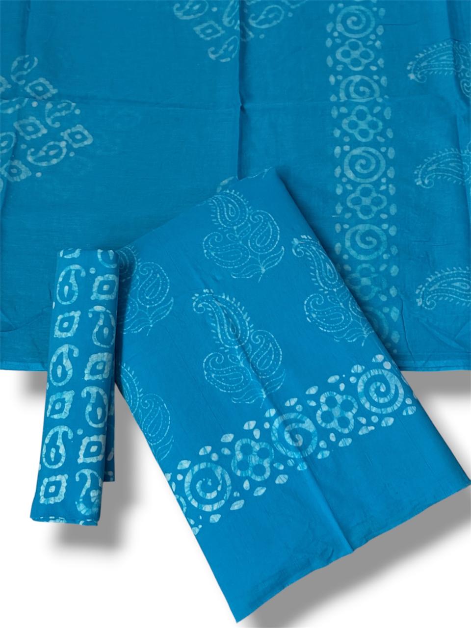 Hand Block Wax Batik Print Pital Unstitched Suit Set - Avantika Clothing