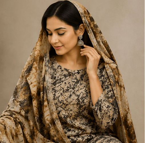 Marble Print Tie & Dye Cotton Suit Set Unstitched - Avantika Clothing