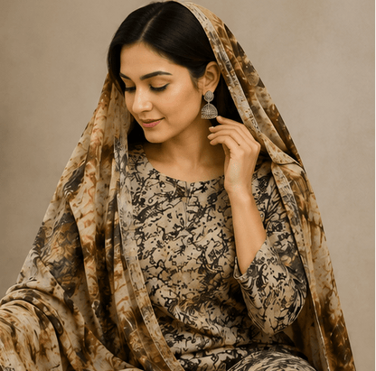 Marble Print Tie & Dye Cotton Suit Set Unstitched - Avantika Clothing