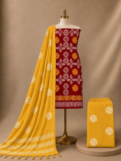 PREMIUM RAYON HEAVY READYING SPECIAL CHART WAX BATIK SUITS Unstitched - Avantika Clothing