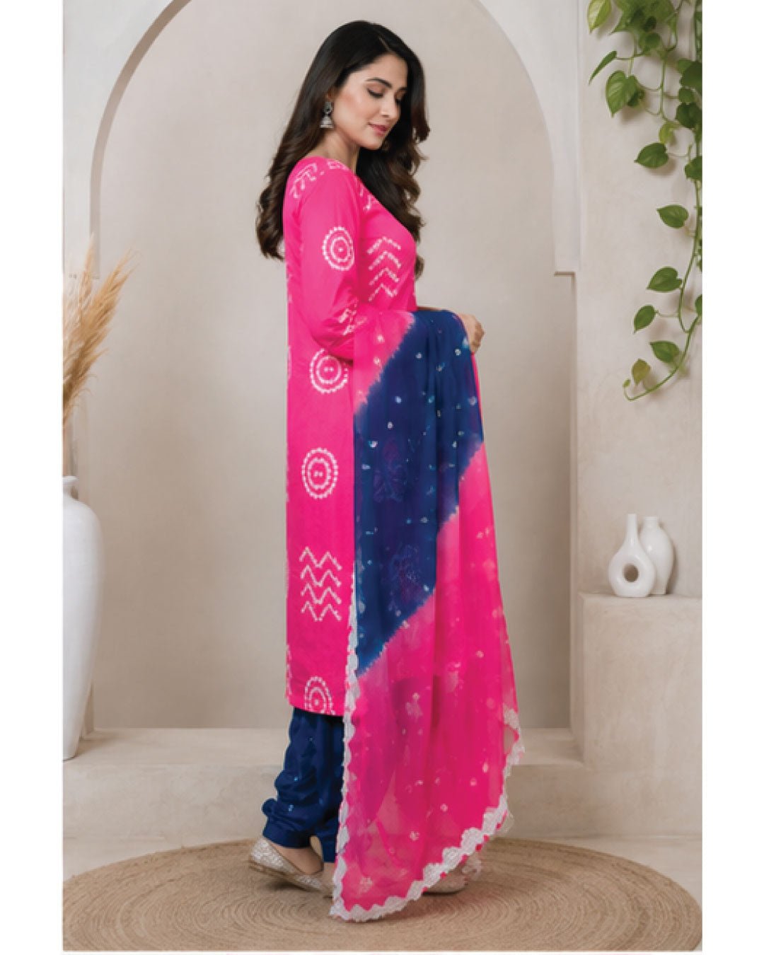 Premium Satin Cotton Fancy Contrast Colour Bandhani Dress Unstitched - Avantika Clothing