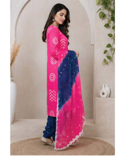Premium Satin Cotton Fancy Contrast Colour Bandhani Dress Unstitched - Avantika Clothing