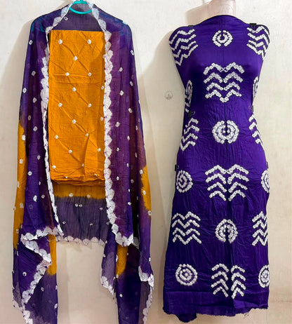 Premium Satin Cotton Fancy Contrast Colour Bandhani Dress Unstitched - Avantika Clothing