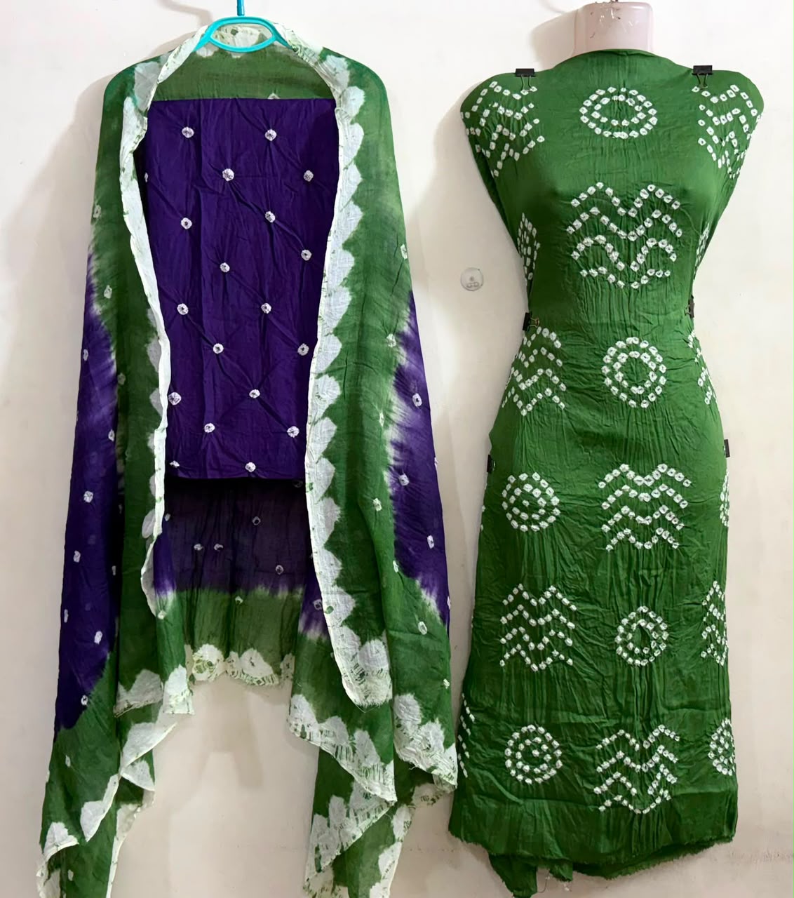 Premium Satin Cotton Fancy Contrast Colour Bandhani Dress Unstitched - Avantika Clothing
