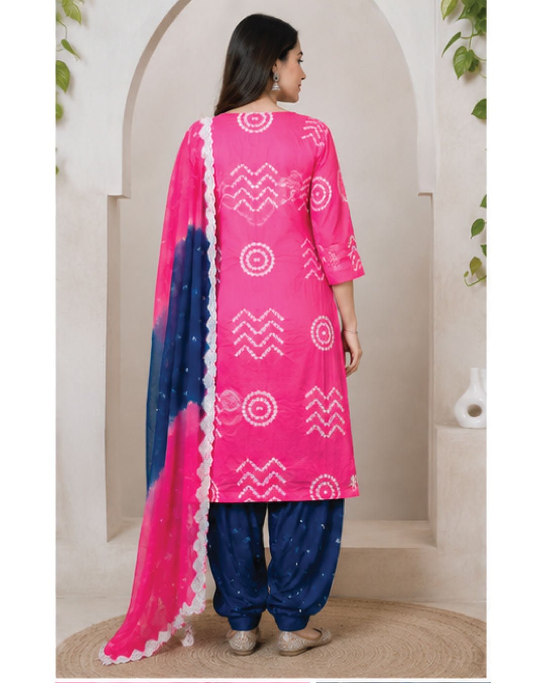Premium Satin Cotton Fancy Contrast Colour Bandhani Dress Unstitched - Avantika Clothing