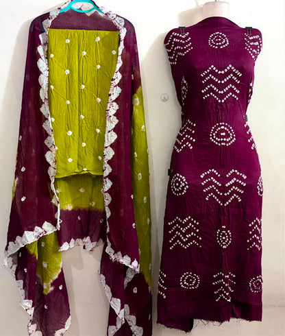 Premium Satin Cotton Fancy Contrast Colour Bandhani Dress Unstitched - Avantika Clothing