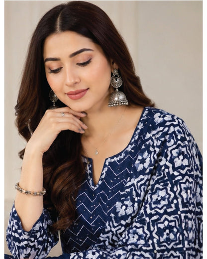 Pure Cotton Hand Block Wax Batik 3-Piece Unstitched Suit Set - Avantika Clothing