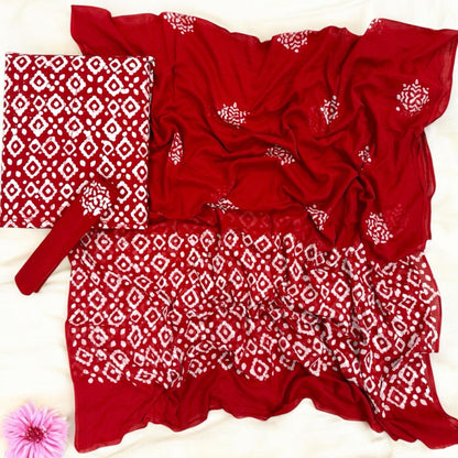 Ruby Red Hand Block Print Cotton Unstitched Suit Set - Avantika Clothing