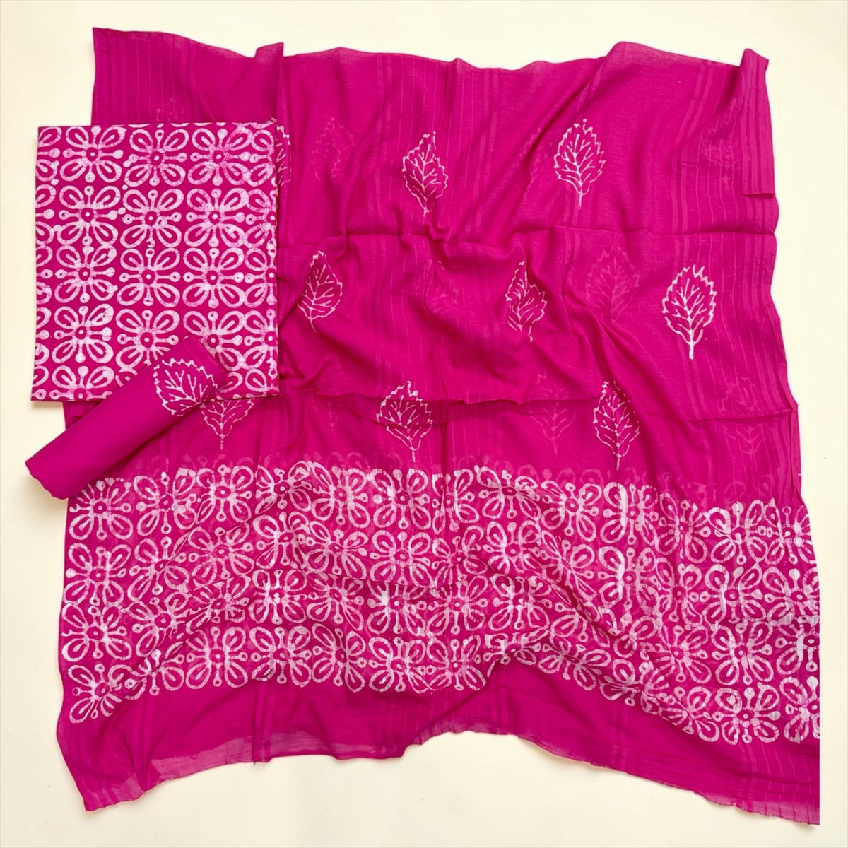 Rust Brown Hand Block Batik Printed Cotton Unstitched Suit Set - Avantika Clothing