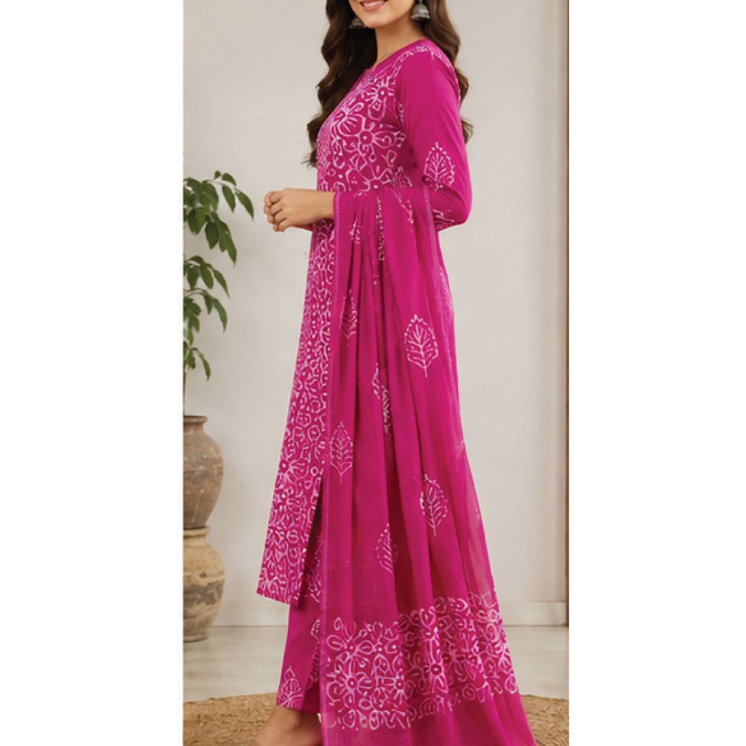 Rust Brown Hand Block Batik Printed Cotton Unstitched Suit Set - Avantika Clothing