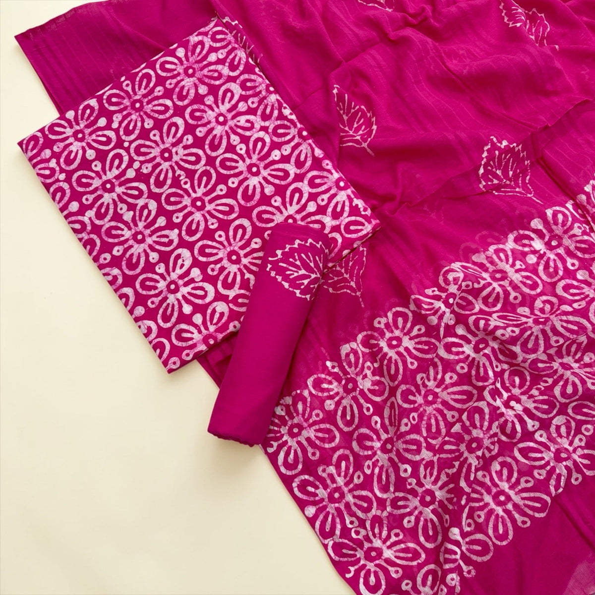 Rust Brown Hand Block Batik Printed Cotton Unstitched Suit Set - Avantika Clothing