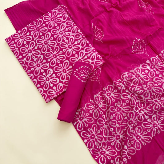 Rust Brown Hand Block Batik Printed Cotton Unstitched Suit Set - Avantika Clothing