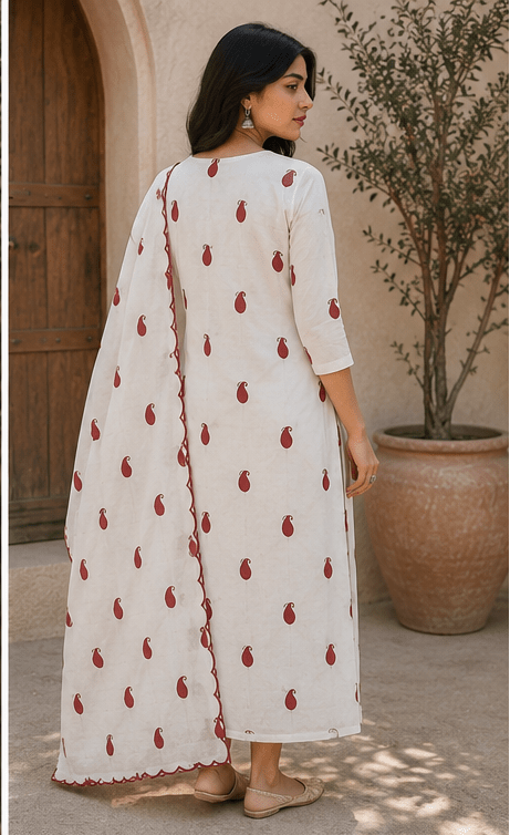 White Rayon Suit with Rayon Dupatta Unstitched - Avantika Clothing