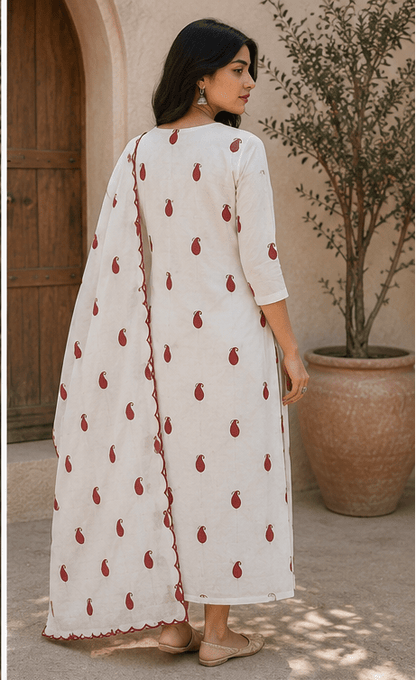 White Rayon Suit with Rayon Dupatta Unstitched - Avantika Clothing
