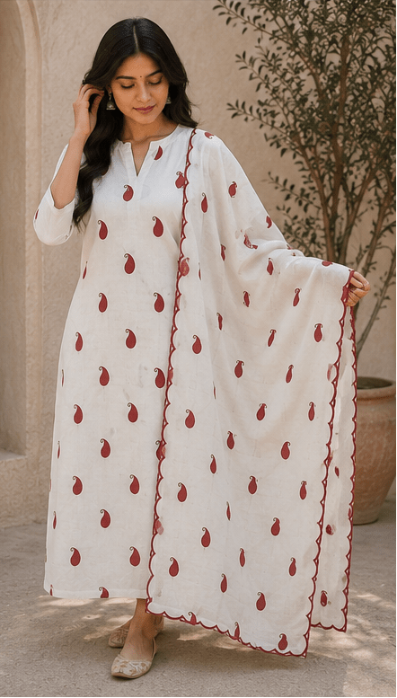 White Rayon Suit with Rayon Dupatta Unstitched - Avantika Clothing