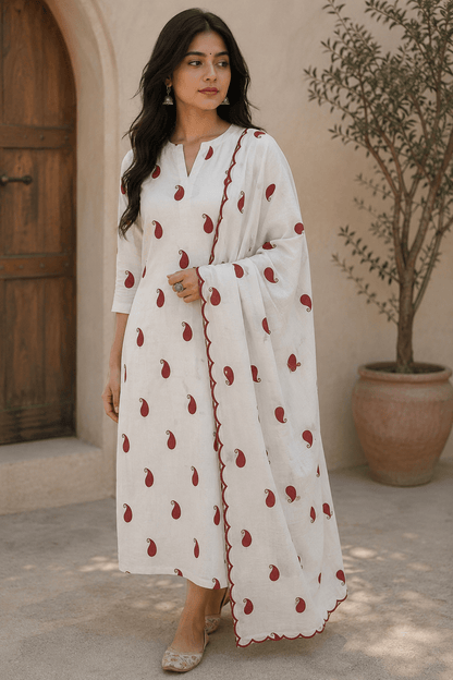White Rayon Suit with Rayon Dupatta Unstitched - Avantika Clothing